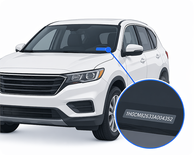 VIN location, found on the driver's side dashboard, visible through the windshield