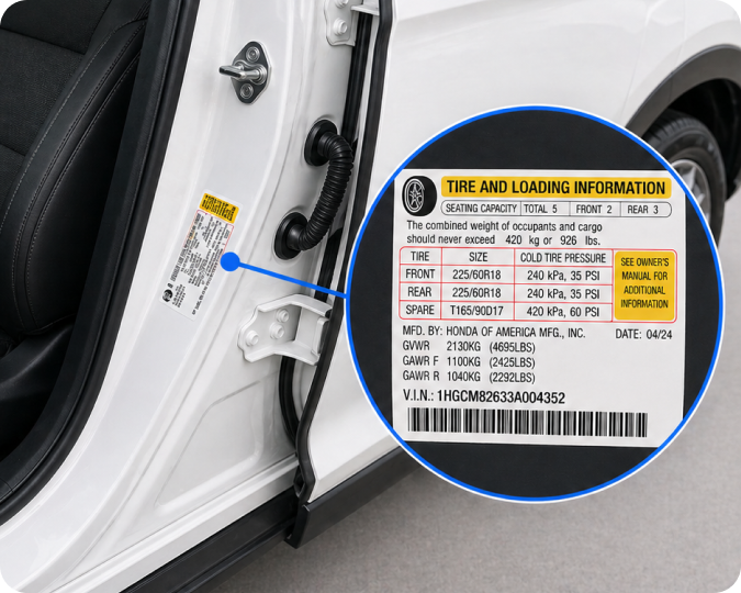 VIN sticker on the driver's door jamb