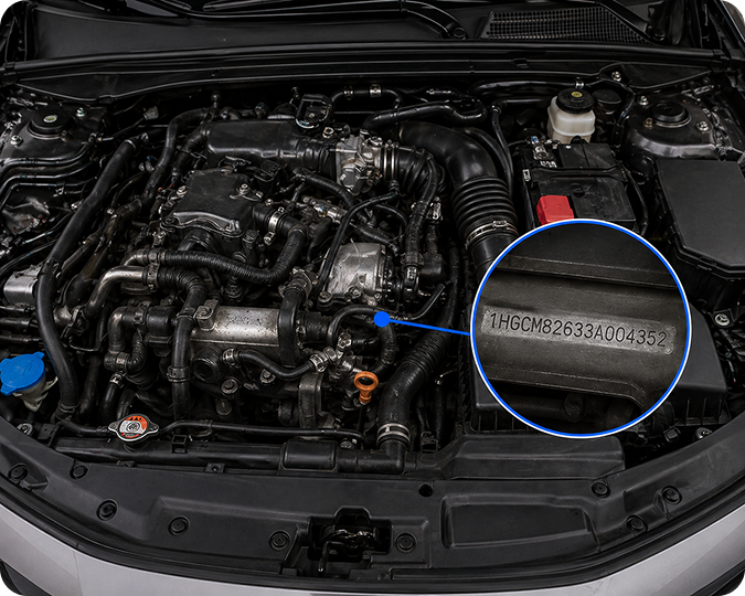 VIN stamped on the engine block