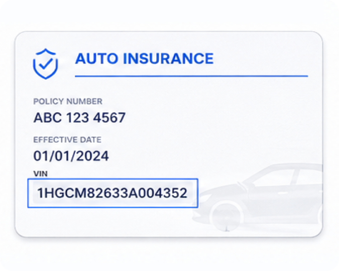 VIN printed on an insurance ID card